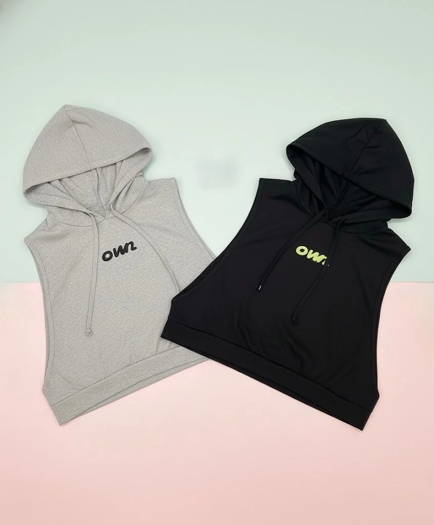 OWN Ladies Sleeveless Semi Crop Hoodie in Black & Gray– Customizable