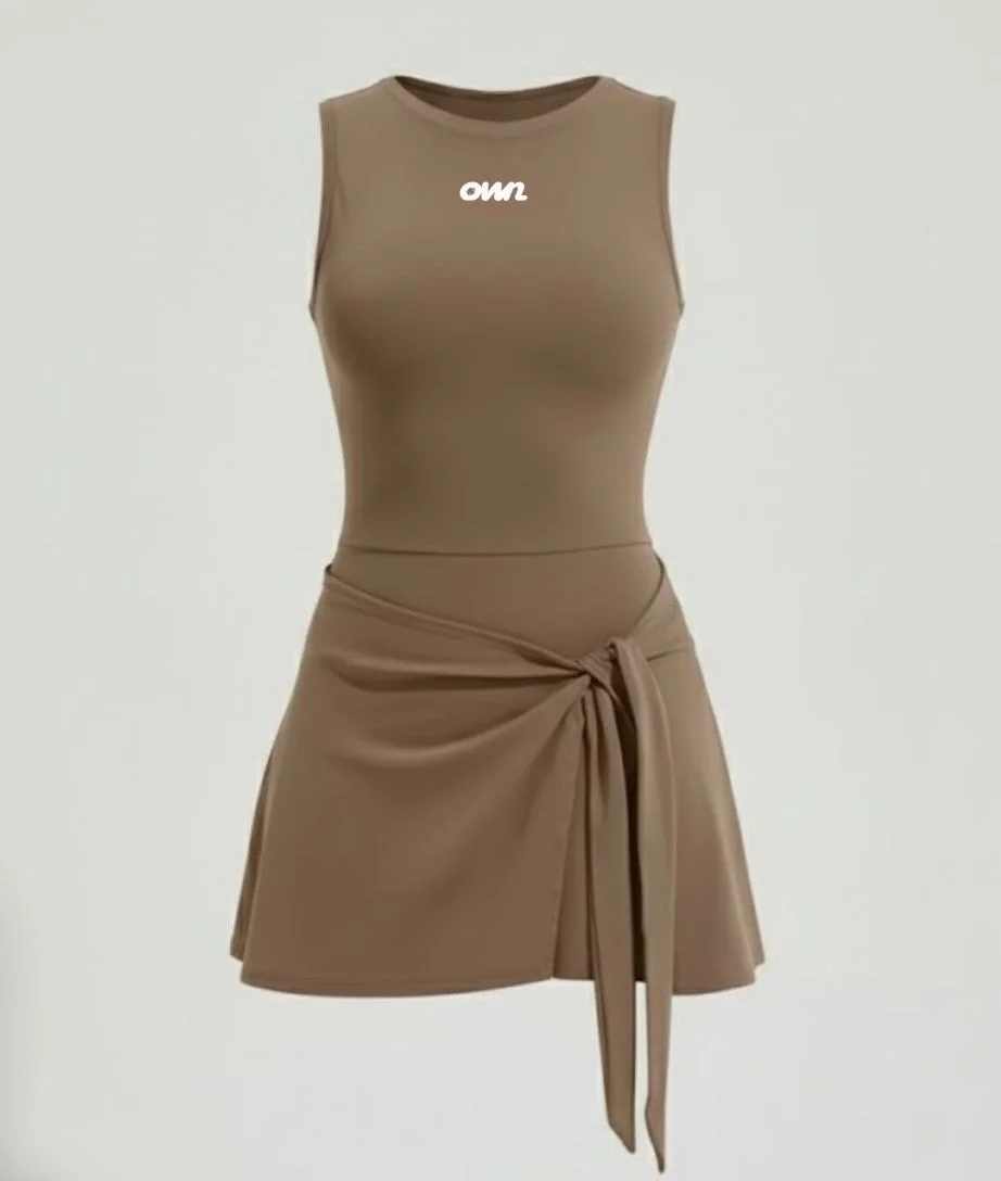 Sleeveless Workout Dress in Taupe -Customizable