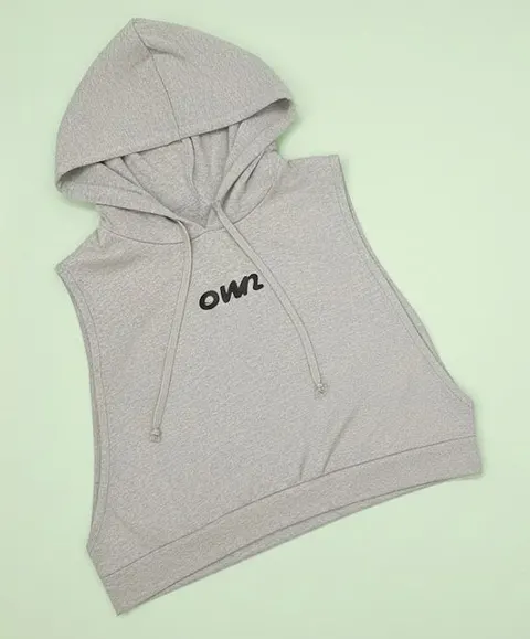 OWN Ladies Sleeveless Semi Crop Hoodie in Black & Gray– Customizable - foto 5