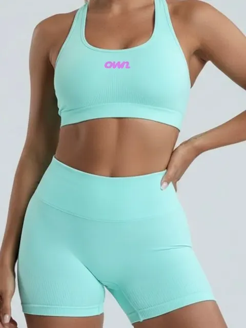 OWN Signature Halter Sports Bra + High-Waist Biker Short – Cyan – Customizable - foto 6