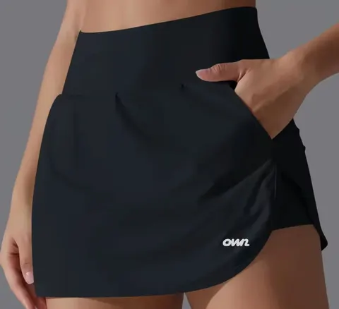 Women’s Poket Sports High Waisted Skirt with Inside Pants in Black- Customizable